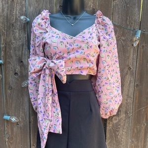 Women cute crop top long sleeve